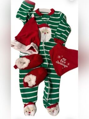 Green White Red Carter’s Christmas Santa Stripe Sleep N Play Bundle sz 6m